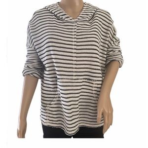 Fortune Swimwear   Oversized Navy & White Stripe  Long Sleeve Hoodie  Size Small